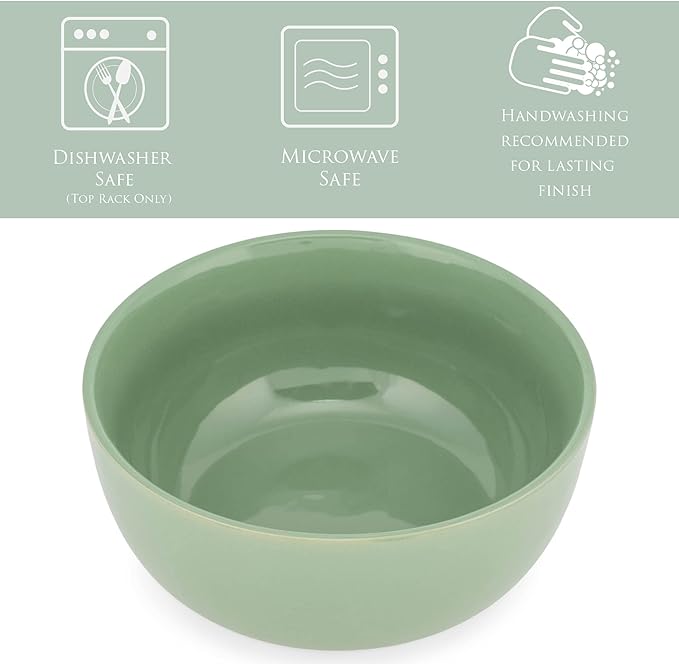 Elanze Designs Bistro Glossy Ceramic 6.5 inch Dinnerware Bowls Set of 4 - Perfect for Everyday uses from Soup, Pasta, Salad, Cereal, Ice cream, Ramen and Pho, Sage Green
