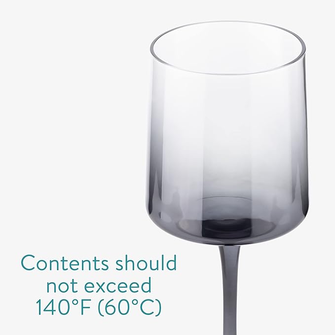 Navaris Gray Square Wine Glasses (Set of 4) - Smoke Color Wine Glasses with Stems - Glassware with Stem for Serving Wine, Cocktails, Beer, Dessert
