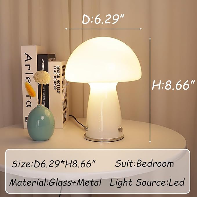 White Small Mushroom Lamp,3000K Warm Ambient Lighting Bedroom,Small Bauhaus Lamps for Nightstand,Mid Century Modern Table Lamp for Living Room Study Room Office