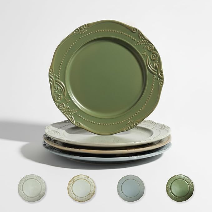 salad plates set of 4, 10.5 inch Reactive Glaze Stoneware Dinner Dish Set for Dessert, Salad, Appetizer, platos de ceramica Dishwasher & Oven Safe, Scratch Resistant-4 Colors
