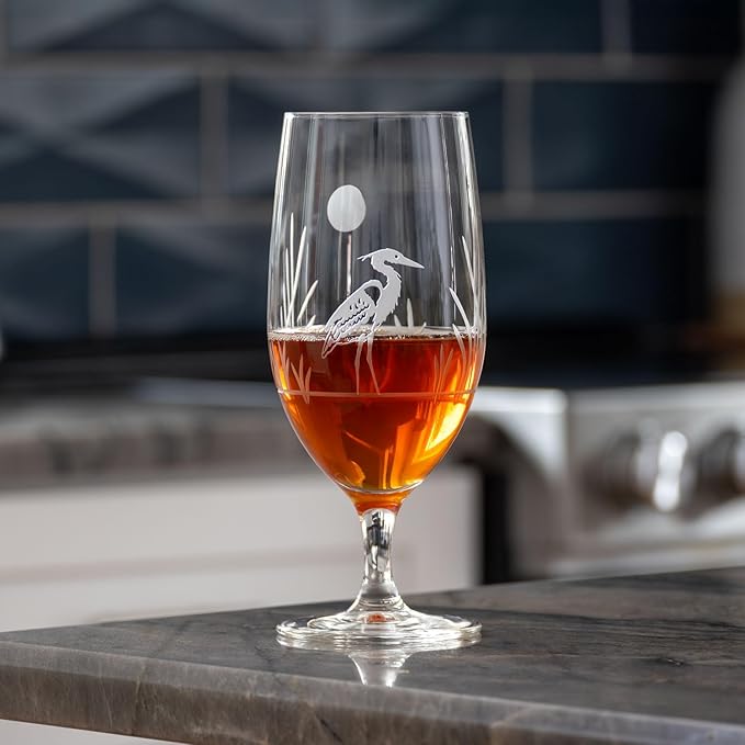 Rolf Glass Heron Footed Iced Tea Glass | 16oz Set of 4 Glasses | Lead-Free Diamond-Wheel Engraved Glass | Made in the USA