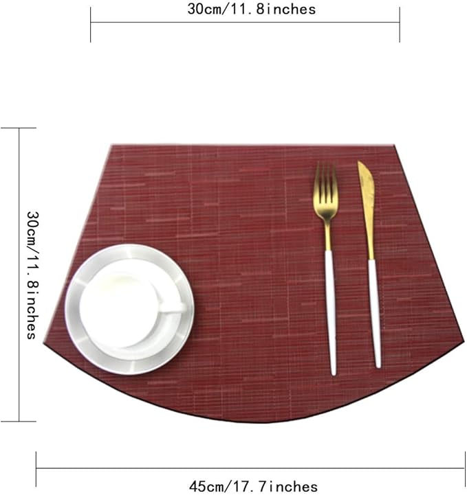 Wedge Placemats for Round Dining Table Woven Vinyl Easy Wipe Plastic Non Slip Table Mats Set of 6（Red）