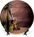 Ceramic Display Plate, Wine Ceramic Hanging Decorative Plate, Rustic Viticulture Concept, 8 Inch, Living Room Kitchen Decoration Household, Brown Green Light Brown
