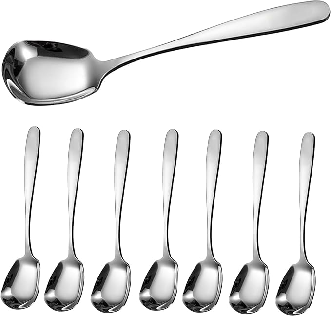 Square Head Soup Spoons, Korean Style Thick Heavy Square Dessert Spoon,Long Handled Stainless Steel Soup Spoons Table Spoons Flat Spoon,Set of 8,7 Inches.