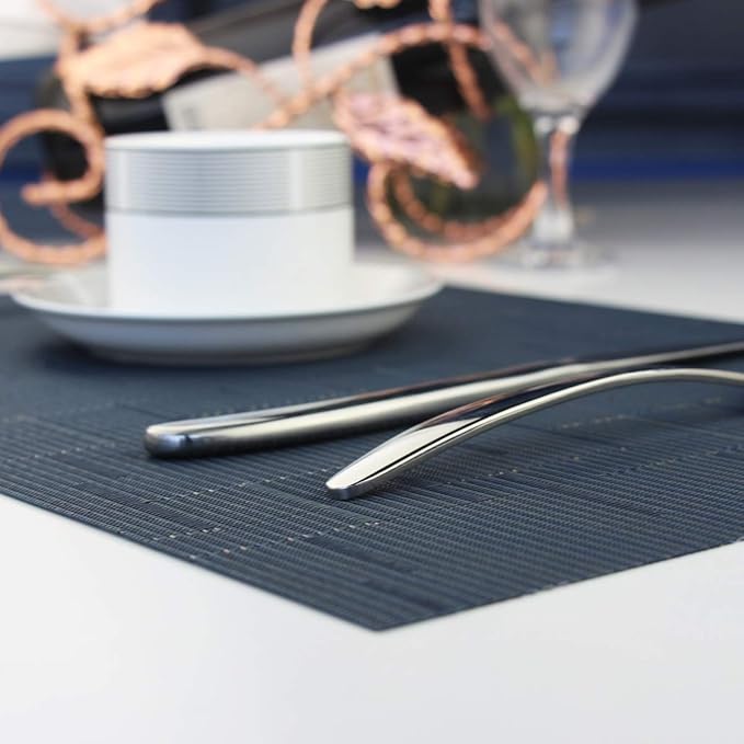 PIGCHCY Placemats,Washable Durable Durable Woven Vinyl Placemats for Dining Table,Heat Resistant Plastic Placemats Set of 6 (18 x 12 inches,Midnight Blue)
