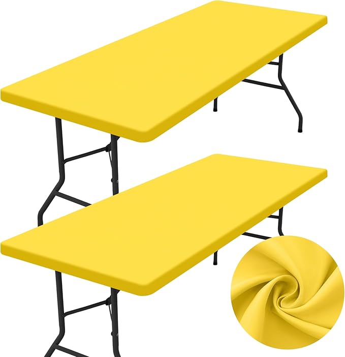 homing 2 Pack Rectangle Table Cloth, Elastic Fitted Fabric Tablecloth Fits for 4 Foot Folding Tables, Washable Table Cover for Picnic, Camping, Indoor & Outdoor (Yellow, 24" x 48")