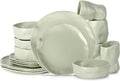 Stone by Mercer Project Atik Modern Stoneware 16-Piece Dinnerware Set, Plate and Bowl Set, Dish set for 4, Sage-Grey
