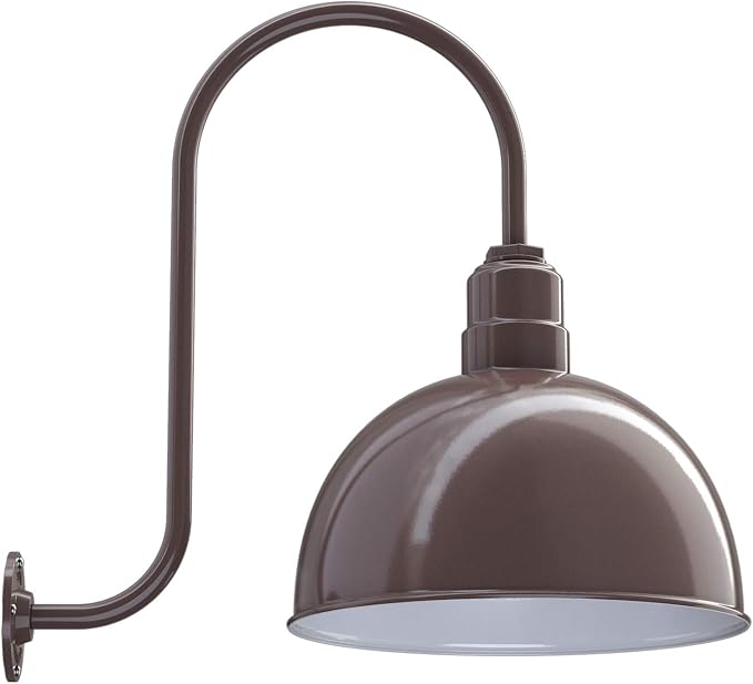 Steel Lighting Co. Hollywood Bowl Light | Outdoor Wall Mounted | 15 inch Bowl Dome | Upslope Gooseneck | Barn Light Made in America | Dark Bronze Exterior/White Interior