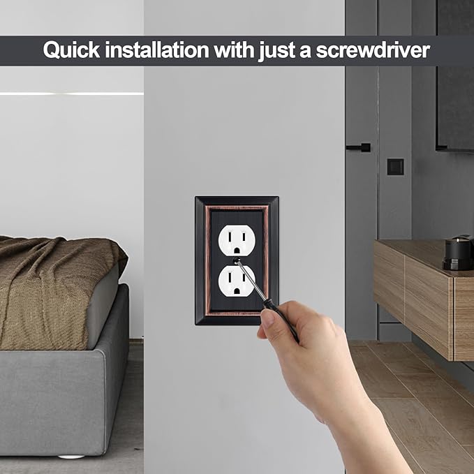 Metal Wall Plate for Electrical Outlets, Decorative Aged Bronze Switch Plates Outlet Cover, Light Switch Cover Plate, 1-Gang Wall Plates (Duplex Outlet, 6 Pack)