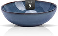 Organic Shape Highland Ceramic Soup/pasta Bowl, 6pcs Reactive Glaze 8inch Bowls with Wavy Edge, for Kitchen, Microwave & Dishwasher Safe, Scratch Resistant-Blue