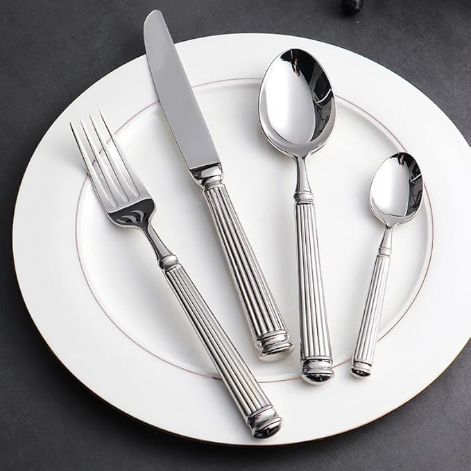 Silverware Set for 8 Flatware Set 32 Pieces Elegance Luxury Tableware Set Roman Column Handle Knives and Forks spoons 18/10 Stainless Steel Cutlery Utensil Sets for Home Restaurant Dishwasher Safe
