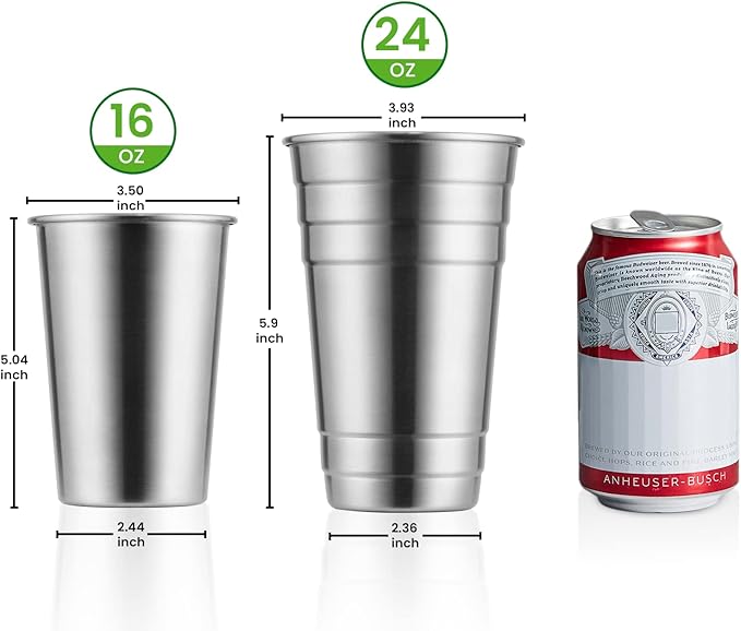 MEWAY Premium Stainless Steel Cups 24 oz Pint Cup Tumbler (4 Pack) - Premium Metal Cups - Stackable Durable Cup，Chilling Beer Glasses, for Travel, Outdoor, Camping