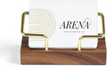 Business Card Holder for Desk, Minimalist Wooden Desk Organizer with Brass Metal Frame, Stylish Office & Home Decor for Professional Card Display(Walnut Rectangle)