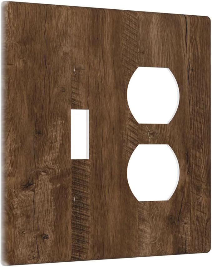 Light Switch Cover Plate Brown Rustic Wood Grain Farmhouse 2 Gang Decorative Switch Plates 1 Toggle Duplex Combo Outlet Covers GFCI Wall Plates for Cabin Bedroom Decor