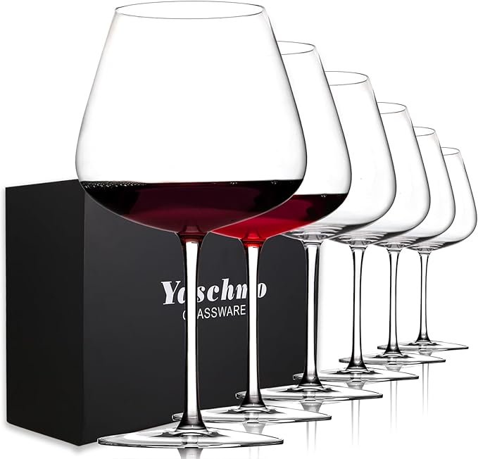 Super Large 30OZ Wine Glasses-Hand Blown Crystal Giant Wine Glasses, Big Burgundy Glasses Oversized, Red White Wine,Luxury, Elegant, Ideal Gift for Women,Men,Christmas,Anniversary,Birthday (Pack of 6)