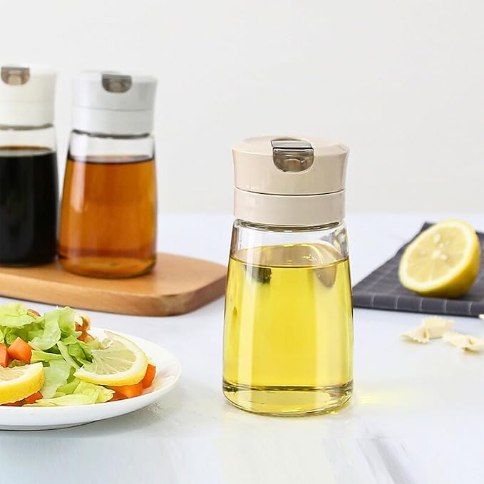 Simple Style Leak-Proof Glass Cruet Bottle 420ml, Oil & Vinegar Dispenser with Sealed Pour Spout, Wide Mouth, Easy to Clean, Kitchen & Dining Essential