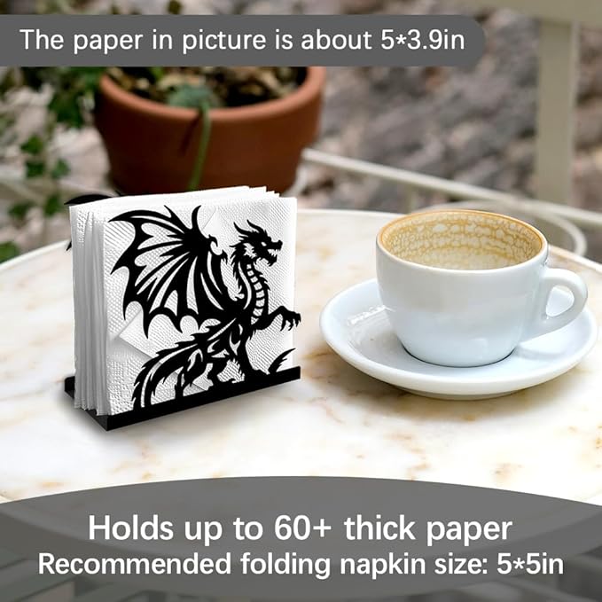 Dragon Decorative Black Metal Napkin Holder for Table, 5.3" x 4.9" x 1.9" Dragon Standing Napkin Holder for Home Kitchen Restaurant Picnic Party Coffee Bar Dining Room