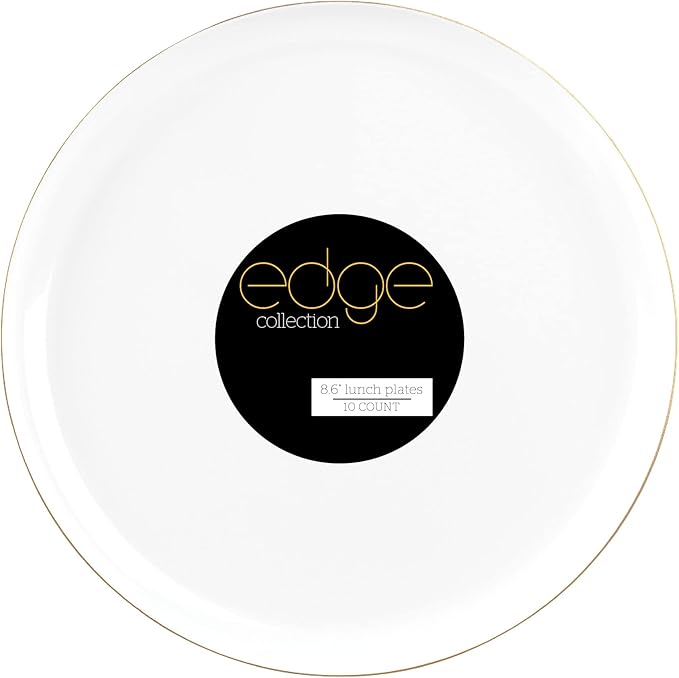 [30 Pack 8.6''] White Plastic Party Plates With Gold Rim Edge Collection Premium heavyweight Elegant Disposable Tableware Dishes