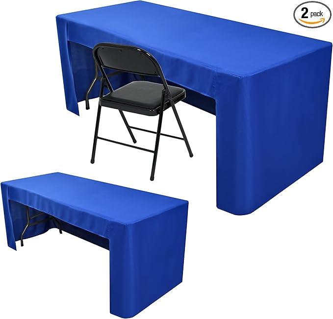 Nasitos 2 Pack Royal Blue 6ft Table Cloth Fitted-Open Back Folding Table Cover Washable Fabric and Wrinkle Resistant Table Cloth for Trade Show, Book Fair, Career Fair, Convention, Events