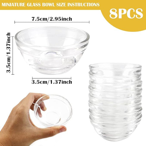 3-Inch Small Glass Bowls Set - Clear Tempered Glass Dessert and Sauce Bowls for Kitchen Prep, Desserts, Dips, Salads, and Candy