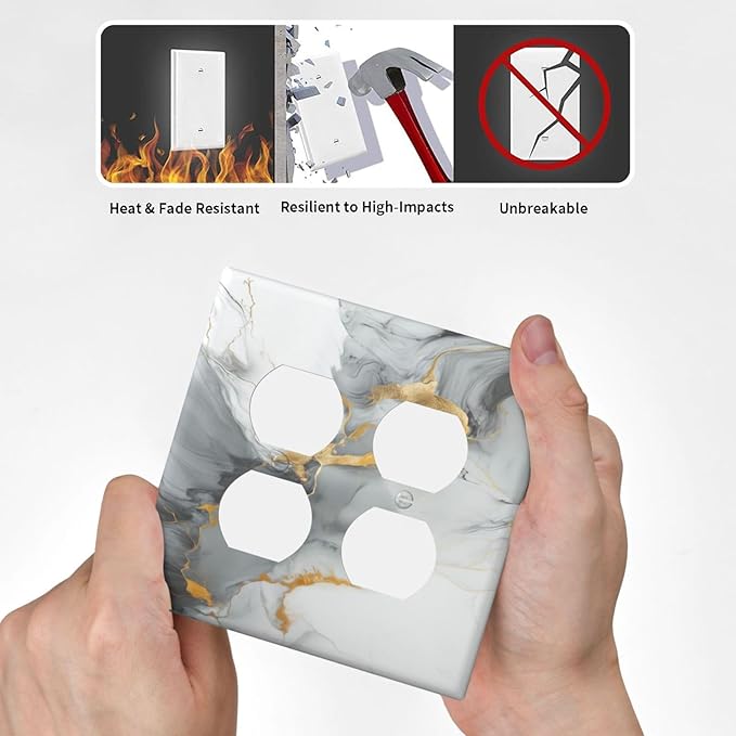 Light Switch Cover Gray/Gold Marble Abstract Modern Luxury 2 Gang Decorative SwitchPlates Double Duplex Wall Plates Switch Plates and Outlet Covers for Bathroom Bedroom Decor