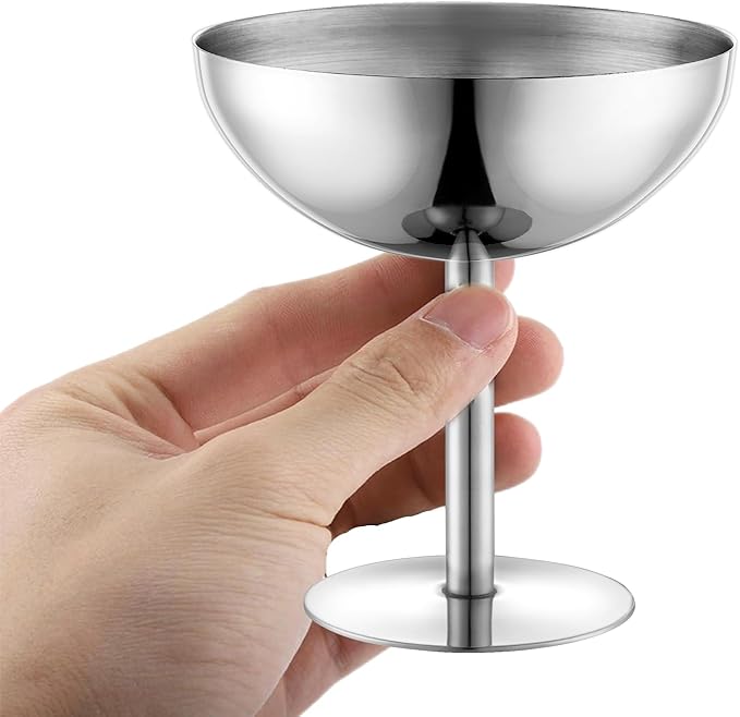 Ice Cream Bowls Stainless Steel Dessert Cups with Spoons Reusable Footed Sundae Cups Ice Cream Cups for Dessert, Frozen Yogurt, Gelato, Birthday Party Decorations (1, Silve)