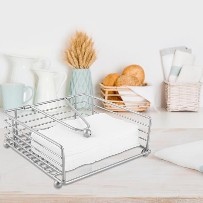 3PCS Napkin Holders for Paper Napkins, Silver Flat Napkins Holders, Metal Napkin Dispenser for Kitchen Tables, Farmhouse, Dinner, Outdoor