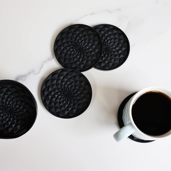 Coasters [6 Pack] with Holders Drink Silicone Coasters, Table Cup Mat, for Hot or Cold Drinks Thickened, Non-Slip, Non-Stick, Deep Tray Grey