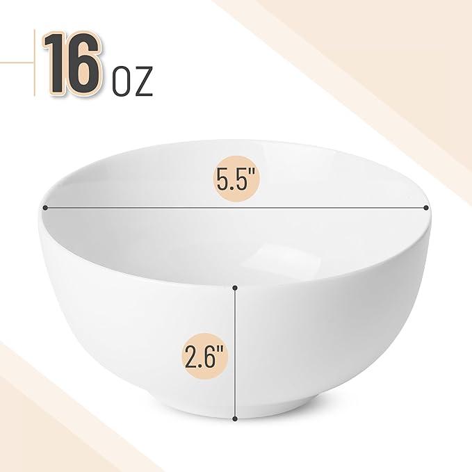 BTaT- White Soup Bowls Set of 12, 16 Ounces, Porcelain Dishes for Soup, Rice, Salad, Noodle, Microwave, Oven, Freezer & Dishwasher Safe, Deep White Cereal Bowls for Kitchen, Christmas Gifts