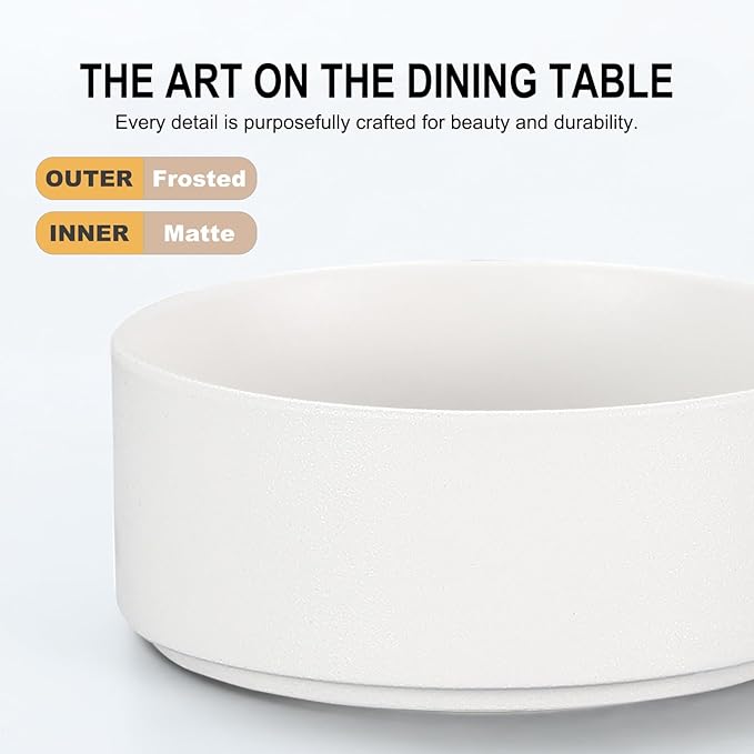 GZG Ceramic Cereal Bowls Set of 4,6 Inch Stoneware Soup Bowls,Dishwasher and Microwave Safe,Stackable,Scratch Resistant for Oatmeal,Fruit,Salads and Rice(Frosted Matte White)