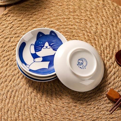 VanEnjoy Small Cute Ceramic Dishware Sets, Kawaii Cat Plates, Blue Shushi Plate Set Of 4, Japanese Plates, Dessert Plates Ceramic - Image 5