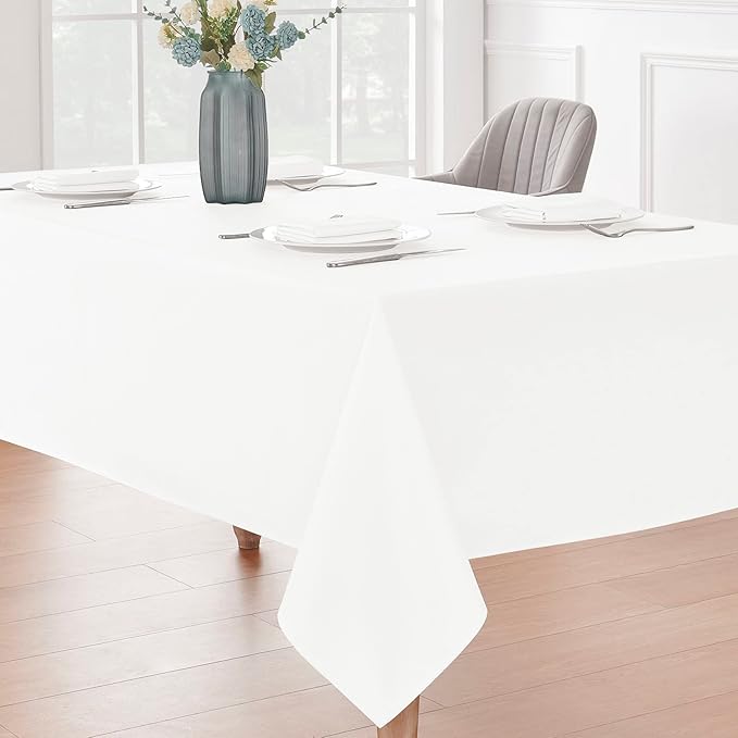 2 Pack Rectangle Tablecloth, 60x84 inch, Water Resistant Wrinkle Free Linen Textured Table Cloth Washable, Decorative Fabric Table Cover for Dining, Party and Camping, White