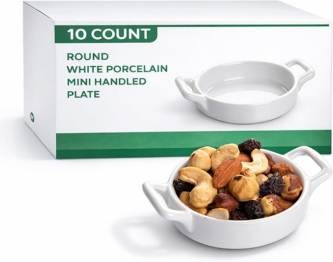 Restaurantware Mini Porcelain Plates Pack of 10 Round 4 Inch Chip-Resistant Porcelain Dessert Plates, Microwave, Oven, Freezer, Dishwasher Friendly Porcelain Appetizer Plate, White