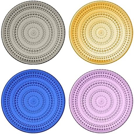 Multicolor Hobnail Dessert Plates Set 4 Winter Glass 8 Inch by Yungala