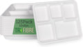 5 Compartment Plates, 100% Natural Disposable Biodegradable Plates, Lunch Trays for Cafeteria, Food, Meals, Dinner, Bulk, 10.35x8.35 Inch,125 Pack