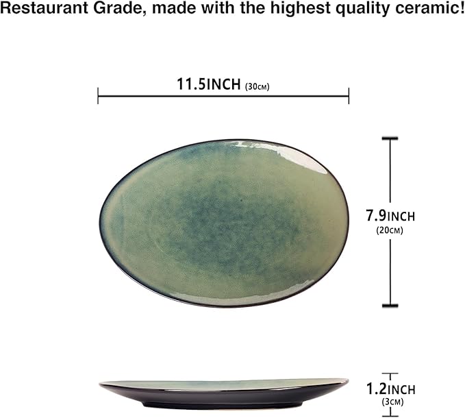 Ceramic Serving Platters - Set of 4 Curved Oval Plates for Entertaining, Modern Kitchen Dishes for Dinner, Fruit, Salad, Serving Trays, 11.5 Inch