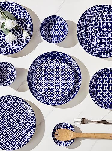 Metahom 10" Dinner Plates Set of 6, Ceramic Serving Plates, Blue & White - Image 5