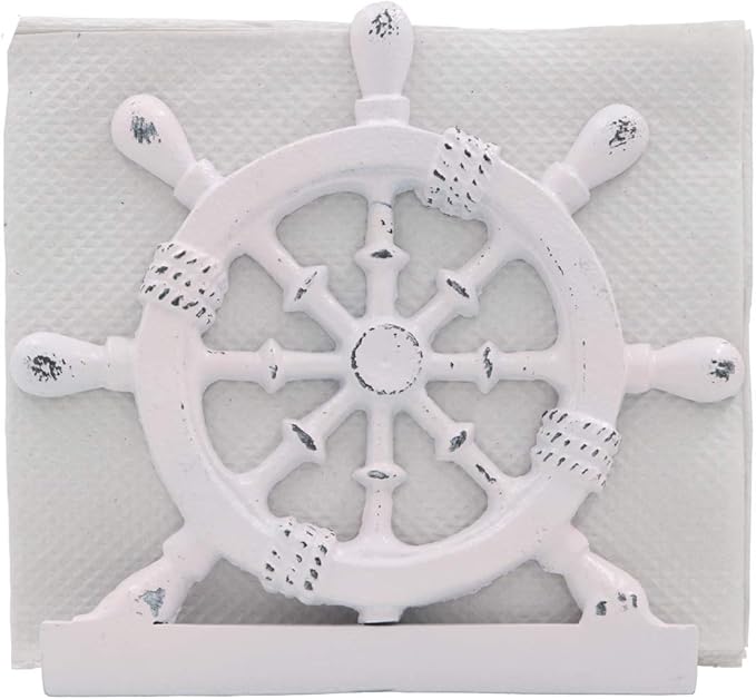 THDC Nautical Napkin Holder, Lunch, Dinner, Nautical Collection Napkin Holder, Made of Metal (Wheel Distressed Pink)
