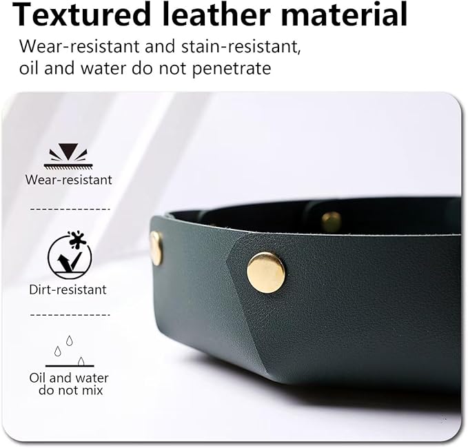 Black leather storage tray, multi-functional clutter organizer with snap fasteners, octagonal key, jewelry and accessory storage bowl, diameter: 4.7 inches, height: 1.7 inches