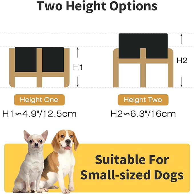 Elevated Ceramic Dog Bowl Set, 6" Dog Bowls with Dual Fixed Heights Stand, 3.5 Cup Food and Water Bowls for Small Breed Dogs, Microwave Safe (Double Bowls + Stand - Black, 6 inch)