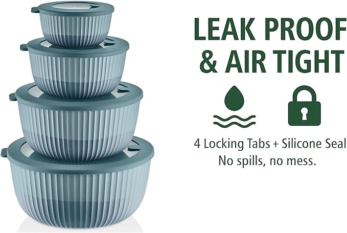 Mixing Bowls with Airtight Lids – 8 Piece Nesting Kitchen Set – BPA-Free, Leak-Proof & Stackable – Dishwasher, Microwave & Freezer Safe
