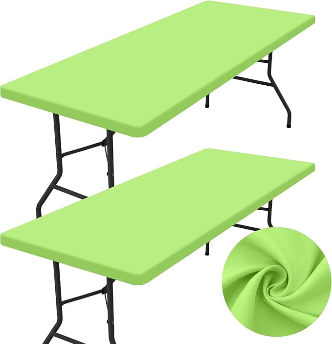 homing 2 Pack Rectangle Table Cloth, Elastic Fitted Fabric Tablecloth Fits for 4 Foot Folding Tables, Washable Table Cover for Picnic, Camping, Indoor & Outdoor (Lime Green, 24" x 48")