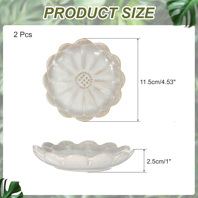 uxcell 2Pcs Ceramics Jewelry Plate, Sunflower Shape Key Holder Bowl for Entryway Table Decor Small Ring Tray Dish Gift for Women Girlfriend, White