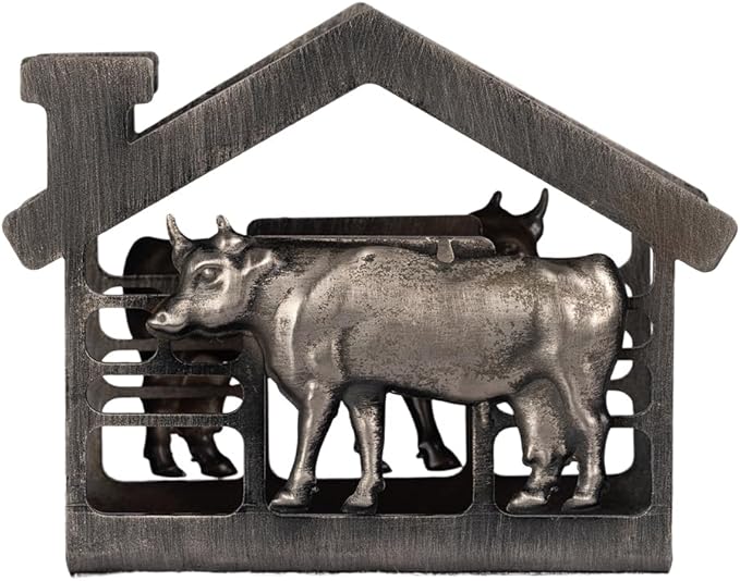Metal Napkin Holder for Table, Antique Cow Farm Style, Rustic Vertical Tissue Napkins Holder for Paper Napkins (Cow/Black)