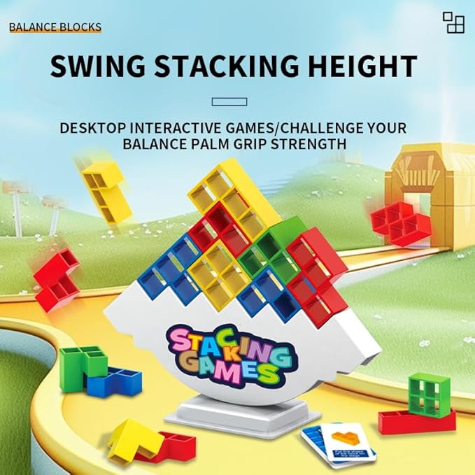 64 PCS Tetra Board Game for Kids and Adults, Balance Stacking Game for 2 Players+ Party, Family and Friends,Tower Stack Team Building Blocks Toy