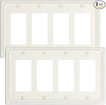 2-Pack Quad Decorator Outlet Cover Plate, Light Almond Pearls Decorative Switch Plates Covers, Metal Wall Plates for Electrical Outlets, Receptacle, GFCI Outlet, Dimmer Switch