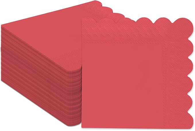 qiqee Magenta Cocktail Dinner Napkins 5x5inch Disposable Beverage,Wedding, Birthday Party Dessert Wave Paper Napkins(120 Count)