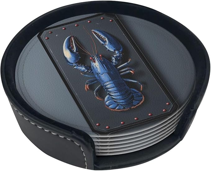 Lobster Printed Leather Coasters for Drinks, Set of 6 Drink Coaster Dining Room Decor Cup Coasters