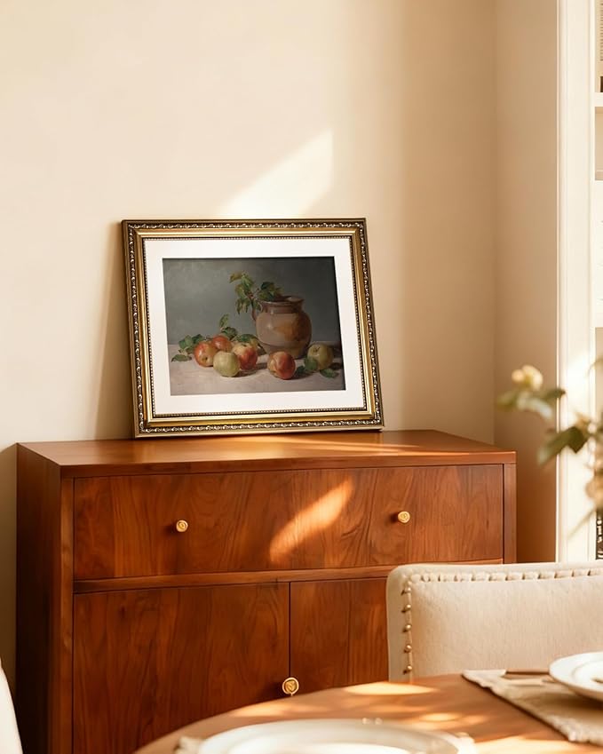 InSimSea Gold Framed Wall Art, Vintage Apple Jar Kitchen Wall Shelf Decor, Still Life Canvas Print Art, Dining Room Home Farmhouse Decor, Antique Paintings with Picture Frame 13x16inch