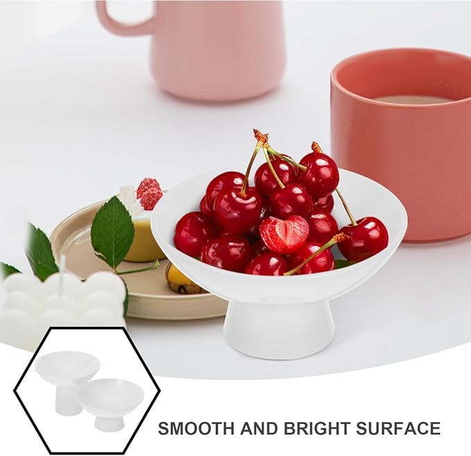 2Pcs Small White Pedestal Bowls Ceramic Footed Fruit Bowl 4.9 x 4.13Inch 2 Sizes